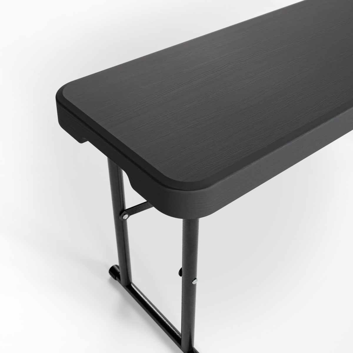 bureau-tafel, houten blad, donkere kleur, metalen frame, kantoortafel