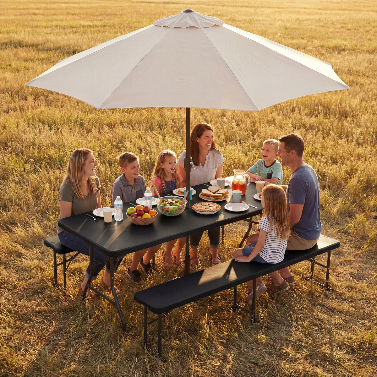 picknick, parasol, tafel, grootte, gezelschap