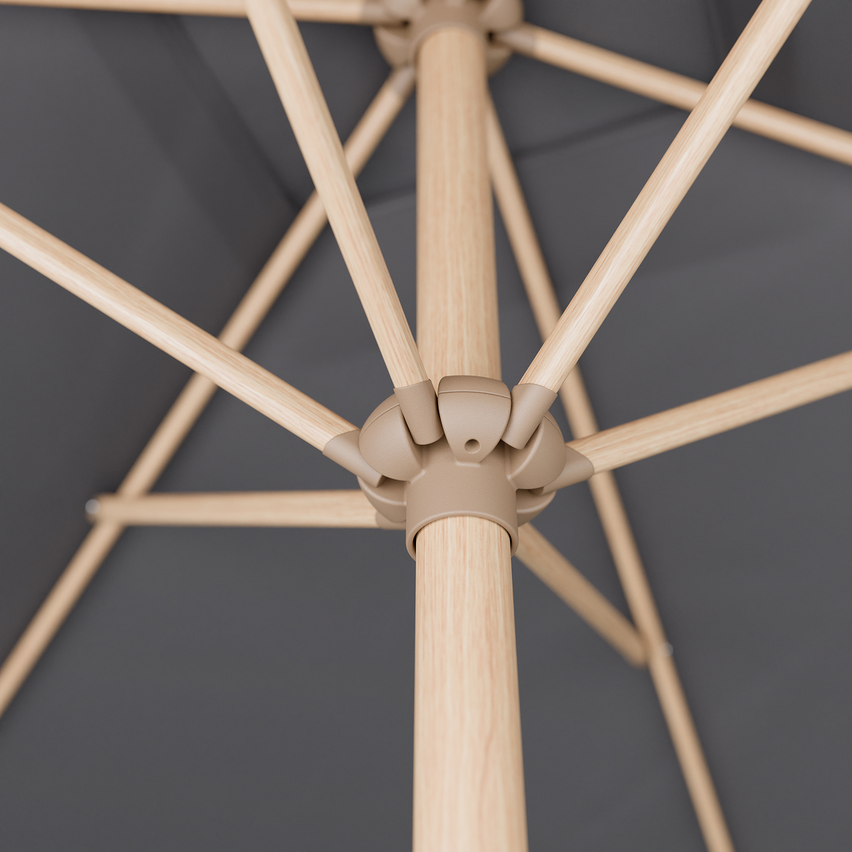 paraplu, houten, frame, stok, kabelverbinding