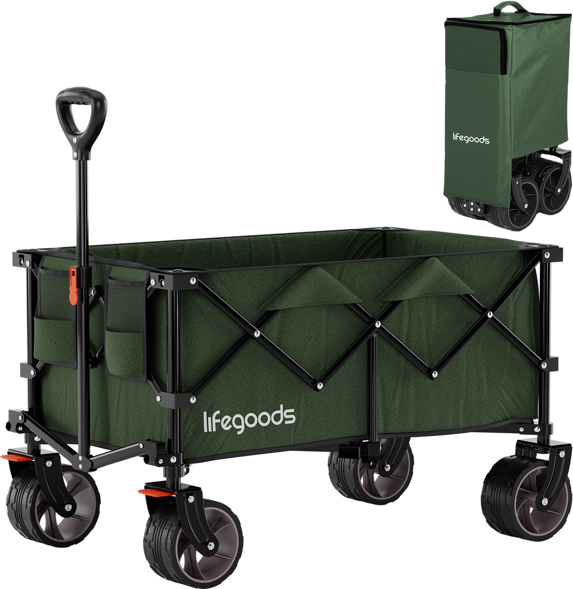 LifeGoods - Opvouwbare Bolderkar XL 200L 100KG - Groen