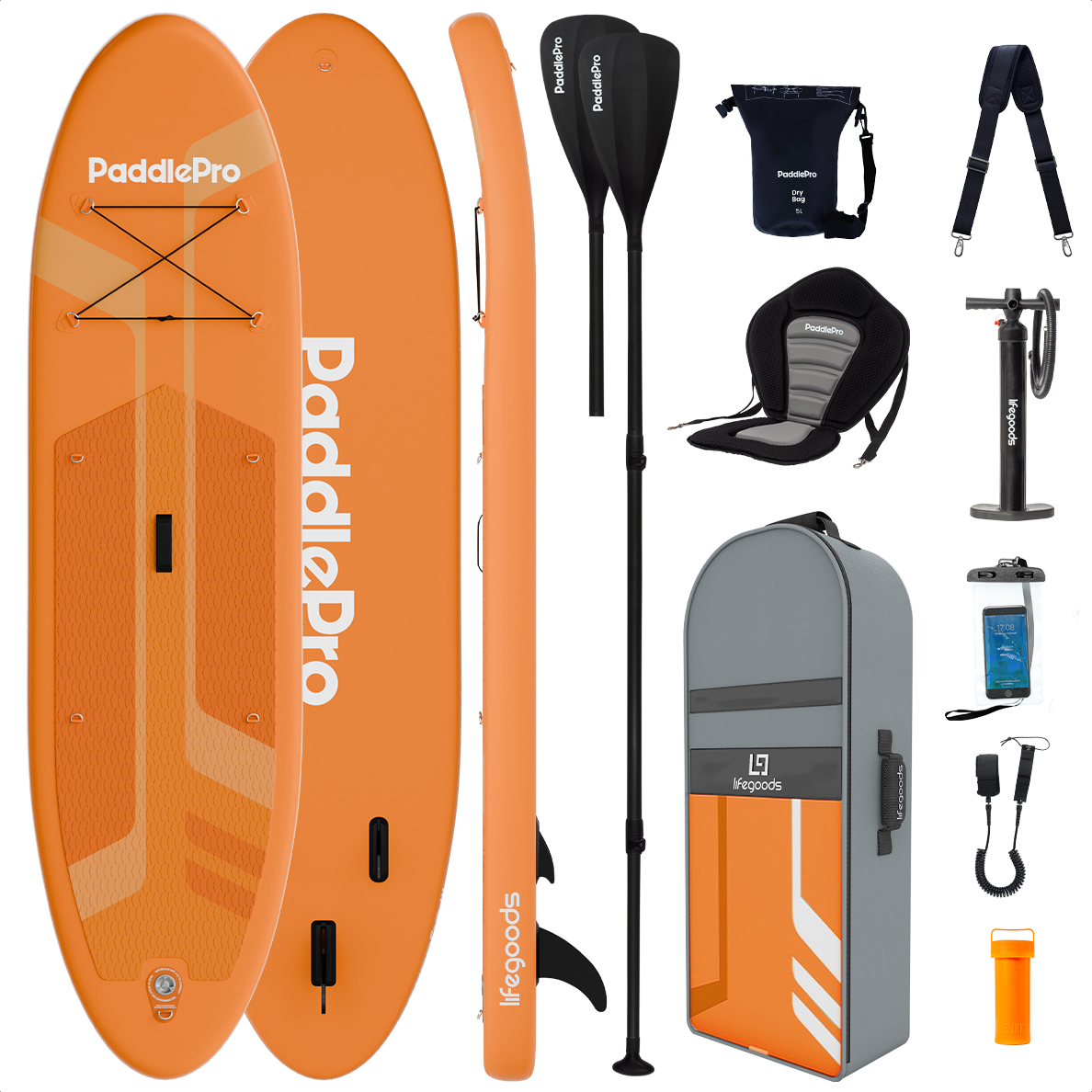 LifeGoods SUP Board Luxe Set Zitje 320x81cm Oranje