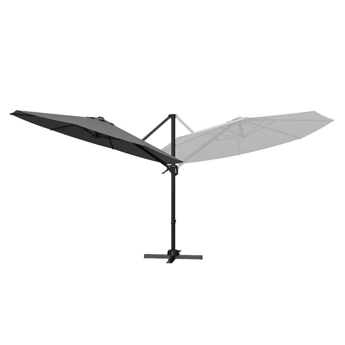 parasol, hangende parasol, duo-kleur, schaduwdoek, standaard met kruisvoet