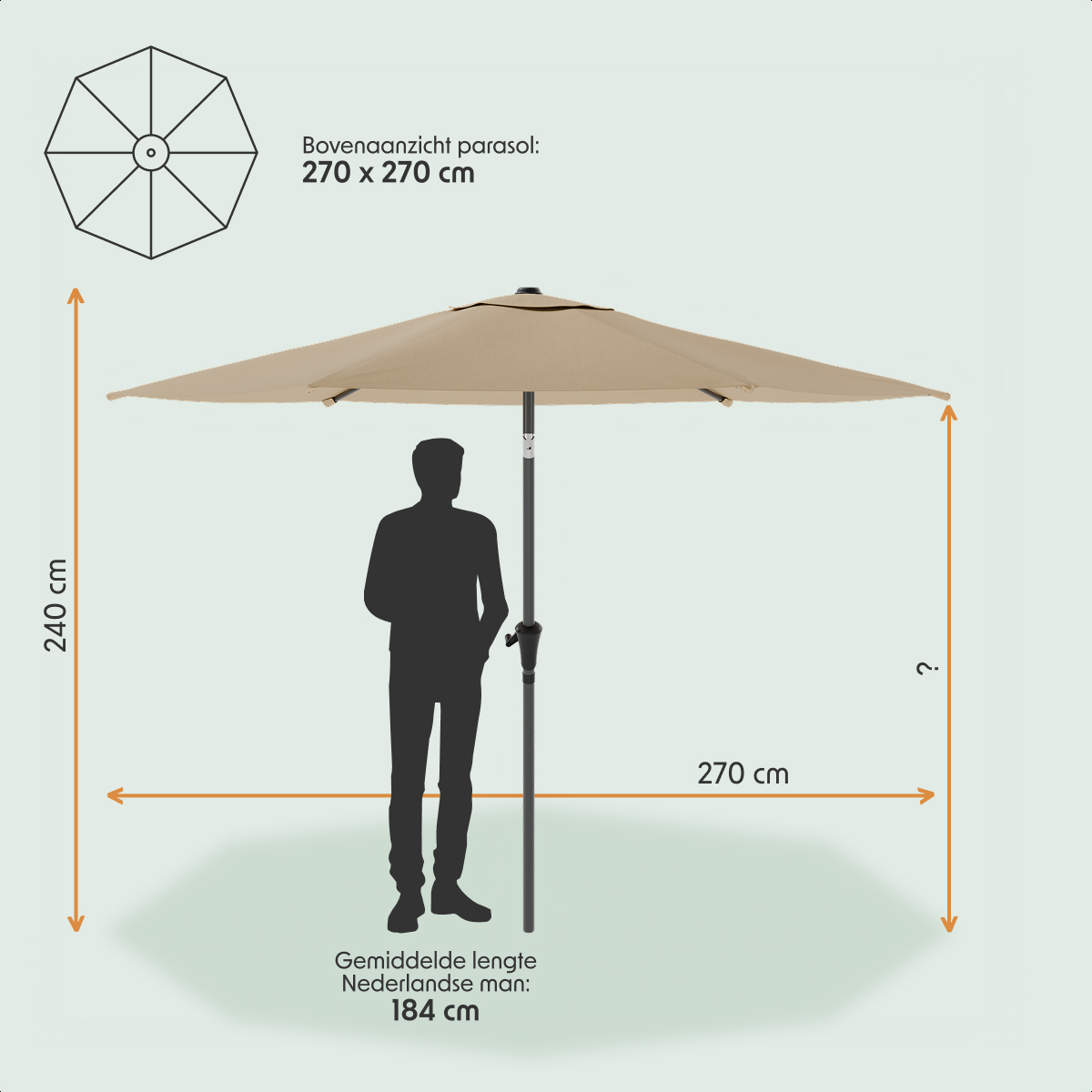 parasol, hangende parasol, beige kleurtje, 270x270 cm, tuinverlichting?