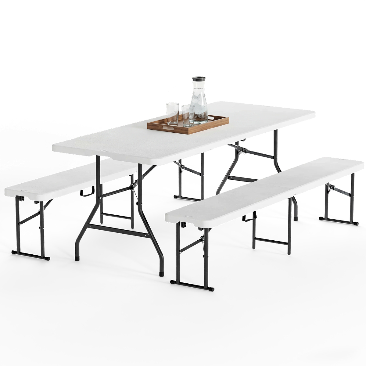 eettafel, eettafel set, belijning, bladen wit, metalen frame