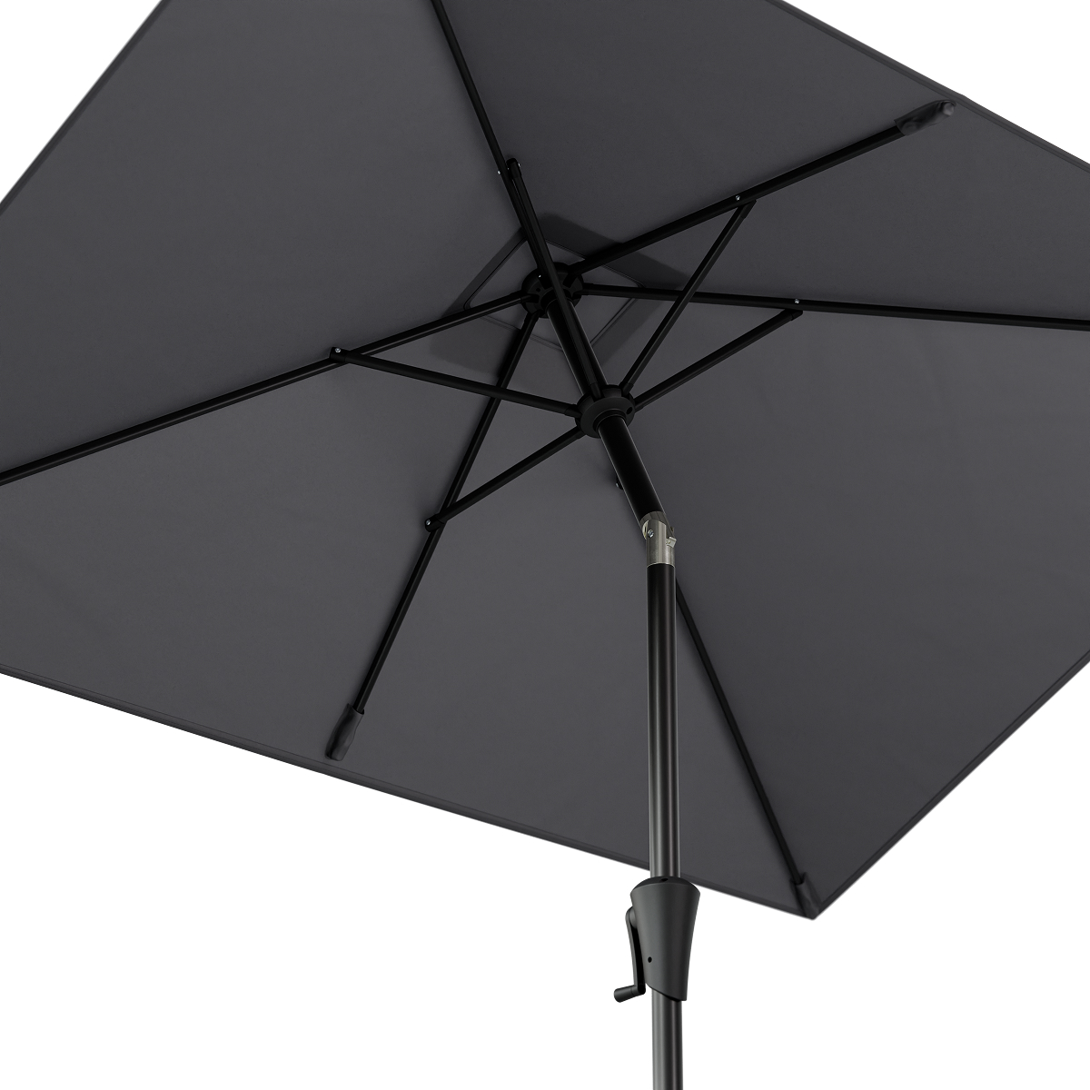 paraplu, schaduwplezier, touwarm, metalen stang, grijs kleur